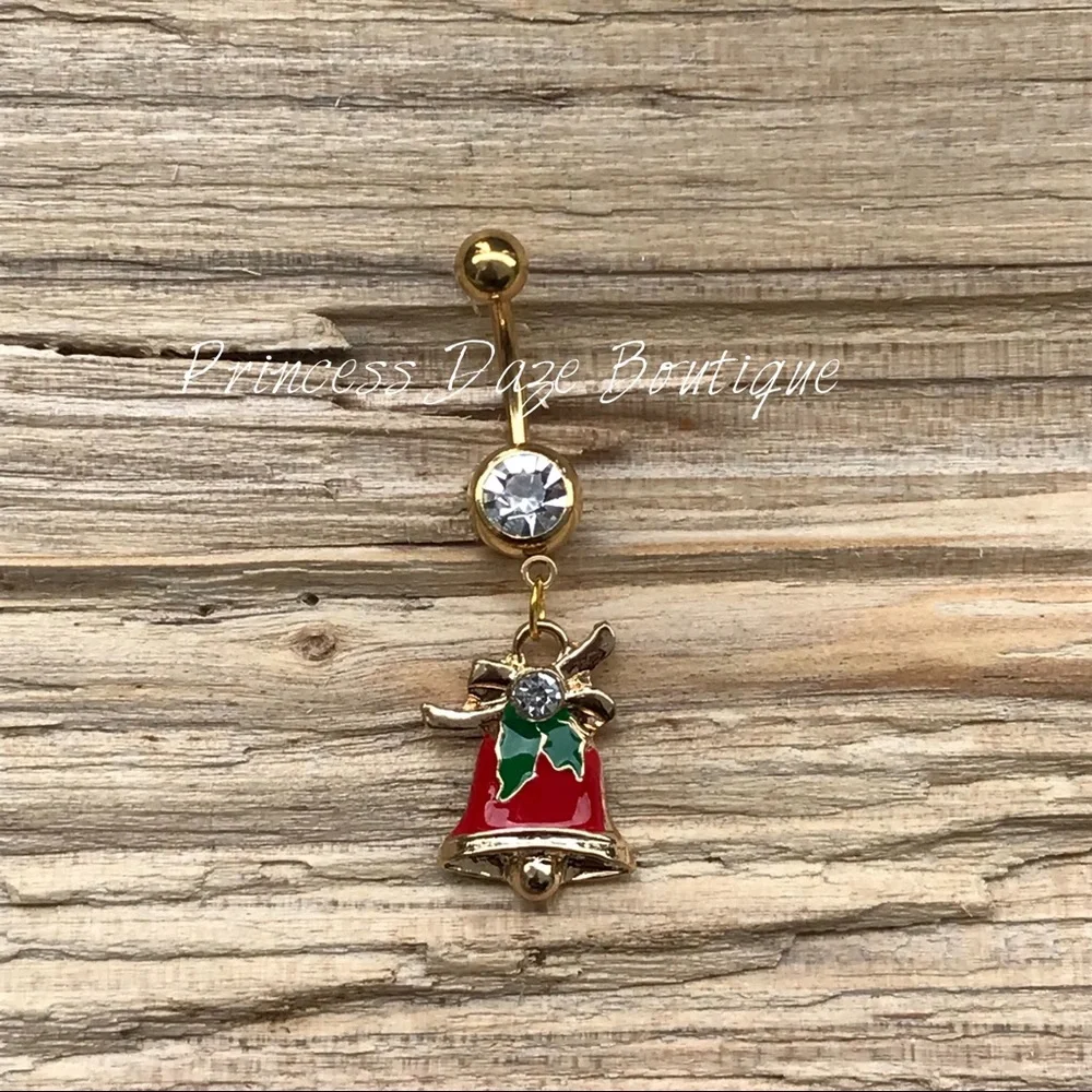 Gold Holiday Bell Belly Button Ring